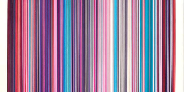 Grafik: Rüdiger Franke: Faserstiftzeichnung kalte Farbreihung, 2015, Faserstift auf Papier, 96 x 66 cm © Rüdiger Franke Farbige Längsstreifen