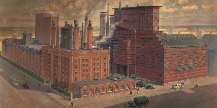 Ölgemälde eines alten Fabrikgeländes
