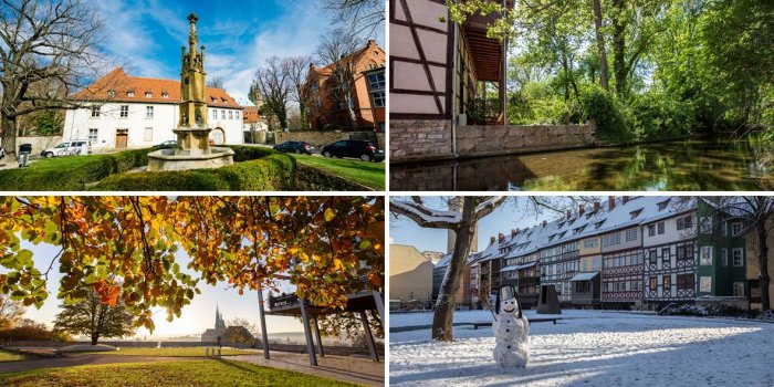 Stadtbilder im Frühling, Sommer, Herbst und Winter
