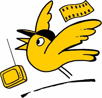 Kinder-Medien-Festival "Goldener Spatz" Zeichnung des Goldenen Spatzes mit Sympolen für Film und Fernsehen