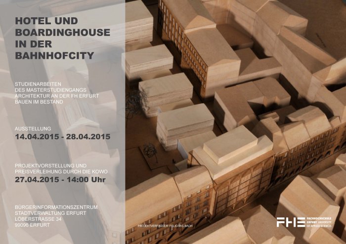 Plakat: Hotel Boradinghouse in der Bahnhofcity Gebäudemodell aus Holz