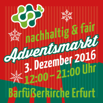 Bild: Fairer und nachhaltiger Adventsmarkt © Stadtverwaltung Erfurt Schriftzug auf farbigen Hintergrund