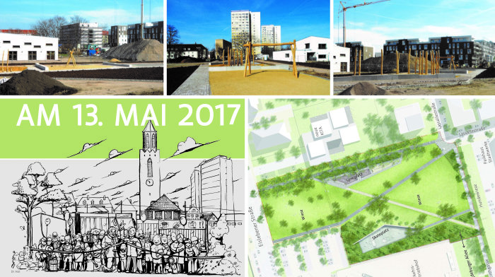 Tag der Städtebauförderung 2017 Collage aus einer Planzeichnung und Bauvisualisierungen