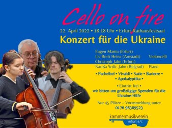 Plakatmotiv für das Konzert in den Farben gelb und blau, den ausführenden Künstlern und Schrift
