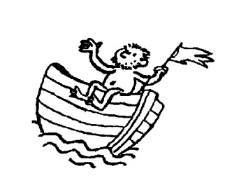 Kabarett "Die Arche" e.V. Symbolische Arche mit kleinem Steuermann im Sturm der Gesellschaft