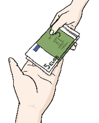 Illustration einer Übergabe von Geldscheinen von einer Hand in eine andere