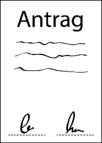 Illustration einer Seite Papier, auf der groß "ANTRAG" steht