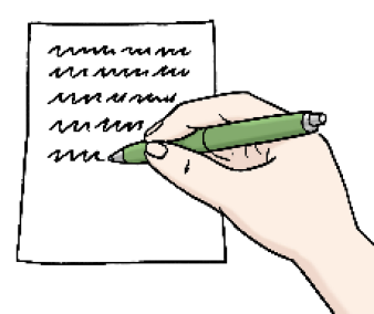 Illustration einer Hand, die einen Notizzettel beschriftet.