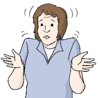Illustration einer Person, die ratlos mit den Schultern zuckt und die Hände hebt