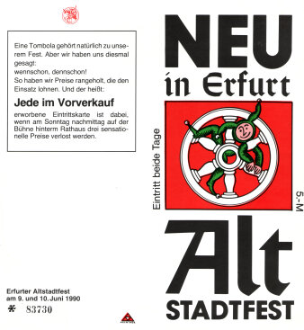 das Erfurter Rad auf rotem Grund und schwarze Schrift auf weißem Grund