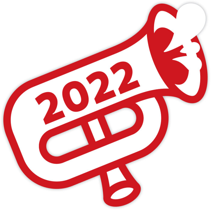 Logo_No_2022 grafische Reduzierung einer Tuba mit roter Umrandung und der aktuellen Jahreszahl