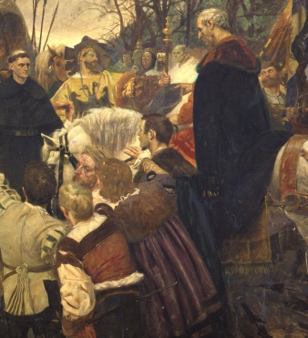 Verschiedene Menschen empfangen den Mönch Luther