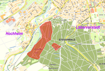 Kartenabbildung mit geschützen Bereichen des Steigerwaldes.