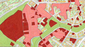 Stadtplan Erfurt mit einzeichneten Flächen der Denkmäler