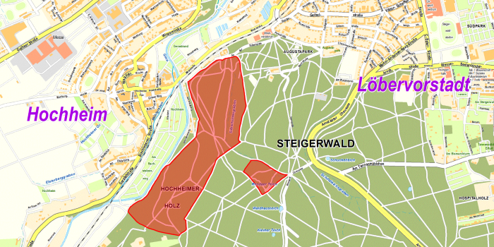 Kartenabbildung mit geschützen Bereichen des Steigerwaldes