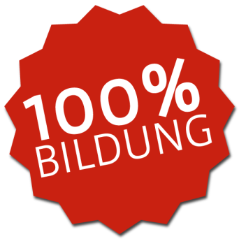 Grafik: Logo Kampagne "100% Bildung" © Stadtverwaltung Erfurt Schriftzug "100% Bildung" steht auf einem roten Stern