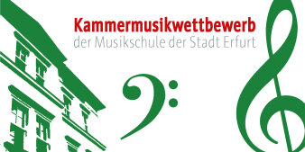 Silhouette der Musikschule und verschiedene Notenschlüssel