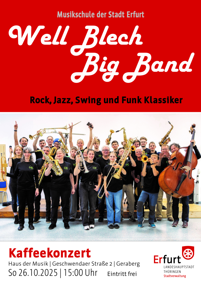 Plakat mit Foto der Big Band und Informationen zum Konzert