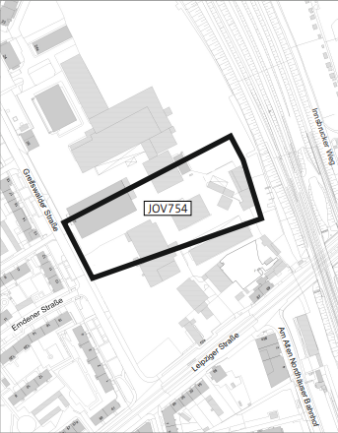 Die Grafik zeigt eine Übersichtsskizze zum BePlan JOV754 für den Schulcampus Greifswalder Straße.
