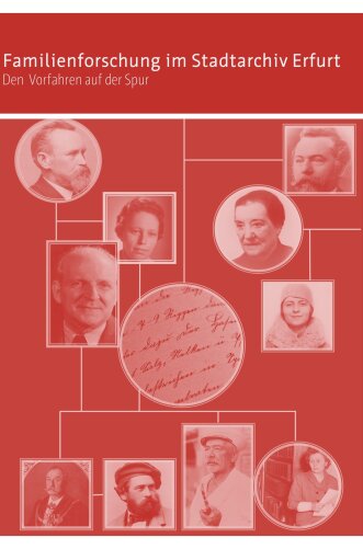 Mehrere rot eingefärbte alte Fotos die mit einer Linie verbunden ist  