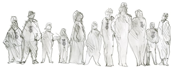 Zeichnung verschiedener Menschen, die nebeneinander stehen