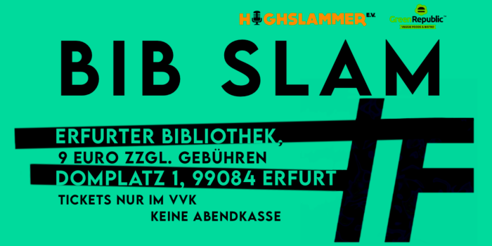 Poetry Slam in der Bibliothek Grafik mit Schriftzug: BIB SLAM