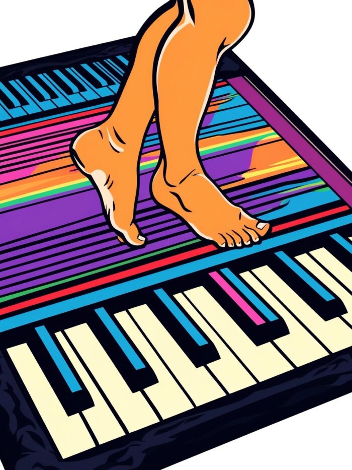 Teste unser Fuß-Klavier Grafik von Füßen auf einem Klavier
