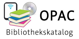 Grafik: OPAC - Bibliothekskatalog © Stadtverwaltung Erfurt / L. Jahn OPAC Logo. Mit Abbildung eines Bücherstapels und dem Schriftzug "OPAC Bibliothekskatalog".