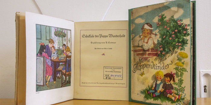 Zwei historische Bücher mit Farbabbildungen