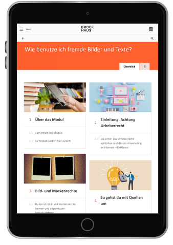 Tablet mit geöffnetem Brockhaus Recherchetraining