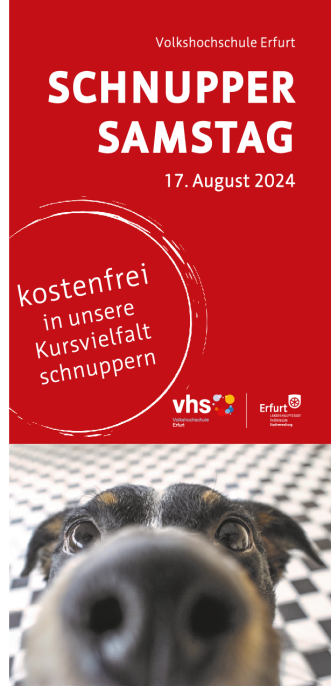 Beschreibung von 70 kostenlose Kursen, die am Schnupper-Samstag in der VHS Erfurt unverbindlich angeboten werden. 