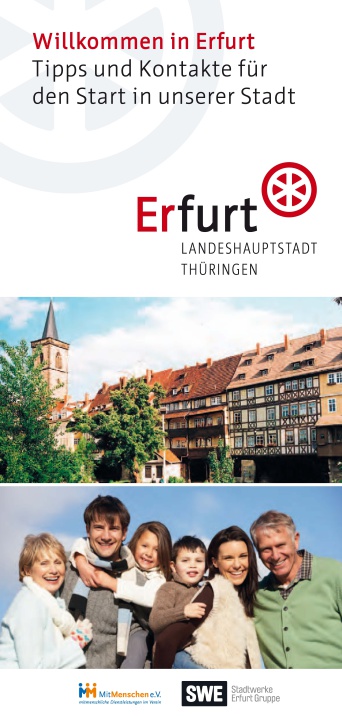 Titelblatt Broschüre – Willkommen in Erfurt – Tipps und Kontakte für den Start in unserer Stadt