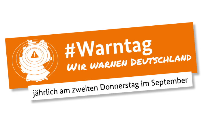 Keyviusal: Warntag jährlich Grafik und Text: #Warntag, Wir warnen Deutschland