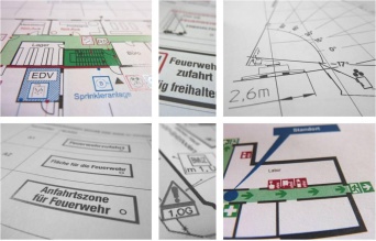Grafik: Grafikdetails Feuerwehrpläne © Stadtverwaltung Erfurt Details zu der zeichnerischen Darstellung von Feuerwehrplänen, zum Beispiel Treppenraum und Sprinkleranlage