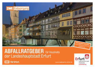 Titelblatt mit Krämerbrücke und Text „Abfallratgeber 2019 für Haushalte, Landeshauptstadt Erfurt“
