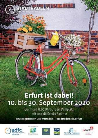 Grafik: Poster Stadtradeln 2020 in Erfurt © Stadtverwaltung Erfurt, Umwelt- und Naturschutzamt ein Fahrrad mit Blumenkästen für die Teilnahme am Stadtradeln 2020 in Erfurt