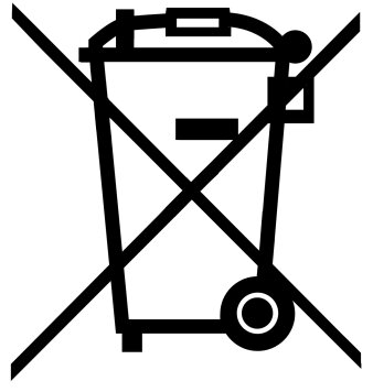 Die Abbildung zeigt das Symbol bzw. ein Piktogramm eines durchkreuzten Abfallbehälters. Hiermit sind Elektronik-/Elektroprodukte zu kennzeichnen. Dementsprechend sind diese Geräte nicht über die Hausmülltonne zu entsorgen, sondern an Annahmestellen geordnet für die Verwertung zu sammeln. 
