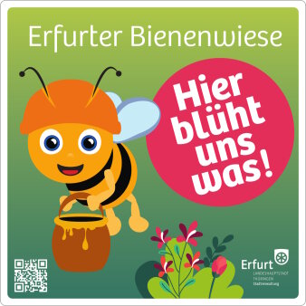 Blühwiesenschild vom Blumenstadt-Projekt Experimentelles Mähkonzpt