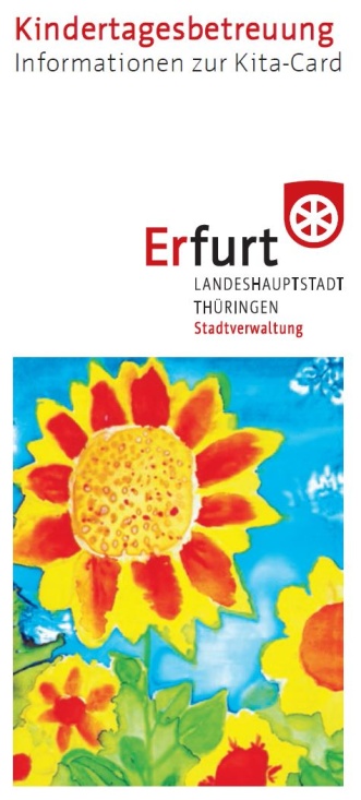 Das Titelbild des Flyers zur Kita-Card zeigt einen Aquarell-Bild einer Sonnenblume mit blauen Hintergrund. 