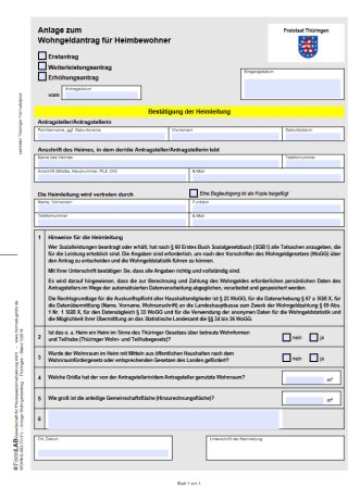 Leistung: Wohngeldantrag für Heimbewohner Anlage JPG - WOHNG-063-TH-FL Bild von der Anlage des Formular