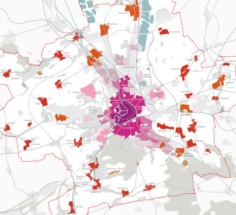 Kartendarstellung der Stadt Erfurt mit Siedlungen