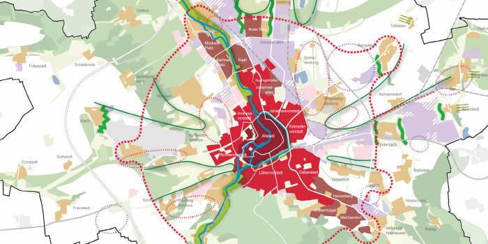 Kartendarstellung der Stadt Erfurt mit Darstellung/Abgrenzung 