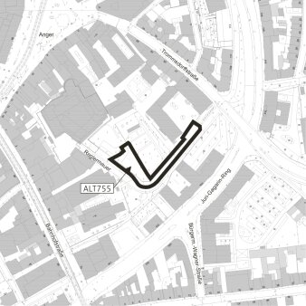 Dargestellt ist der Geltungsbereich des Vorhabenbezogenen Bebauungsplanes ALT755 "Edith-Stein-Schule"