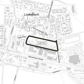Dargestellt ist der Geltungsbereich des einfachen Bebauungsplanes LIN742 "Kleingartenanlage Einheit Linderbach"