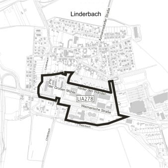 Dargestellt ist der Geltungsbereich für die Aufhebung des Bebauungsplanes LIA278