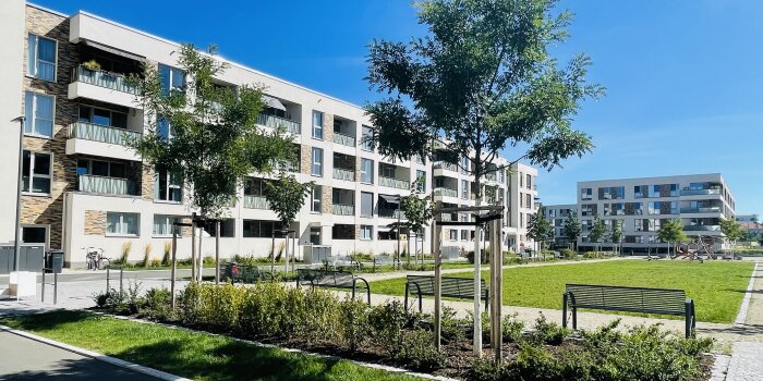 Böick auf das neue Quartier "Posthof" in der Äußeren Oststadt von Erfurt