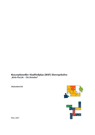 Statusbericht KSP - Ilversgehofen Außer einem farbigen Puzzle, sowie Würfeln ist auf der Titelseite nichts zu sehen.
