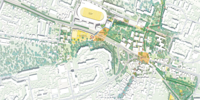 Auszug aus der städtebaulichen Planung, Wettbewerbssieger des Planungswettbewerbs "Neue Mitte Erfurt Südost"