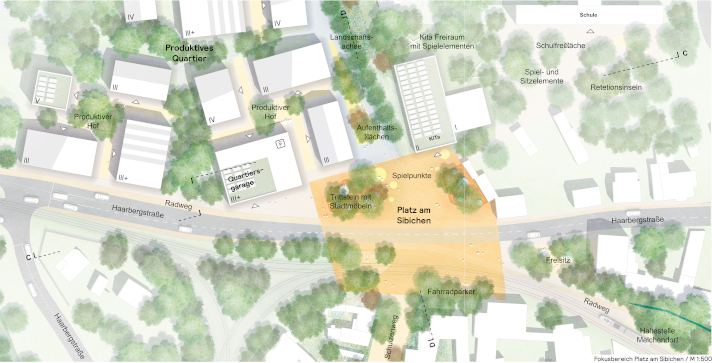 Auszug aus der städtebaulichen Planung, Wettbewerbssieger des Planungswettbewerbs "Neue Mitte Erfurt Südost"