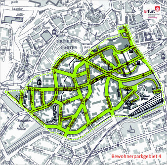 Bewohnerparkgebiet 4 mit Regierungsstraße, Kartäuserstraße, Dalbergsweg und Gustav-Adolf-Straße